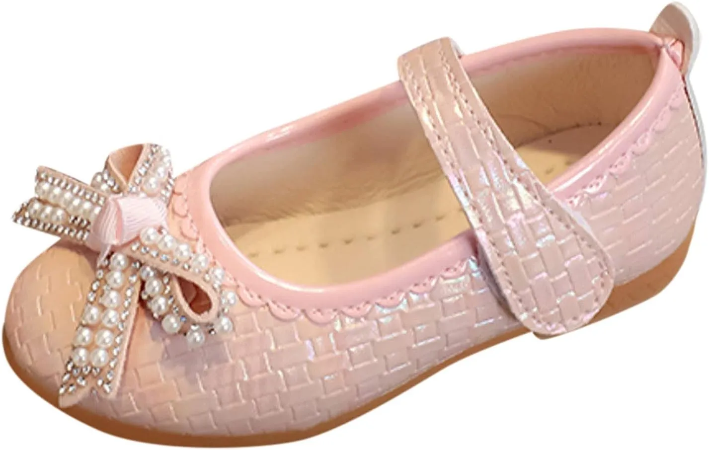 Girls Dress Shoes Toddler Mary Jane Ballet Flats Pearl Ankle Strap Dress Shoes for Wedding Party School
