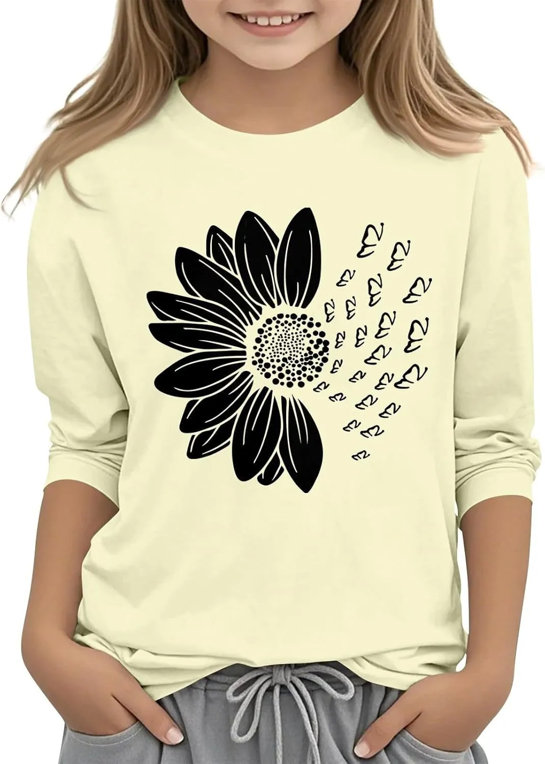 Girls Summer T Shirts 3/4 Sleeves Cowl Neck Girls Tops Short Sleeve Blouses Tunic Tops Print Casual Shirts Cute Tops Tee