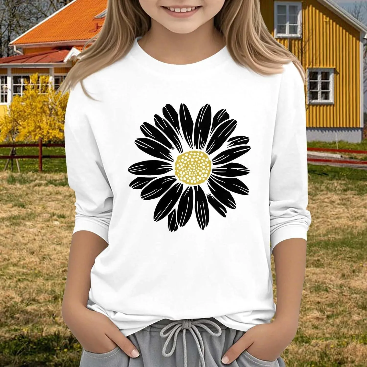 Girls Summer T Shirts 3/4 Sleeves Cowl Neck Girls Tops Short Sleeve Blouses Tunic Tops Print Casual Shirts Cute Tops Tee