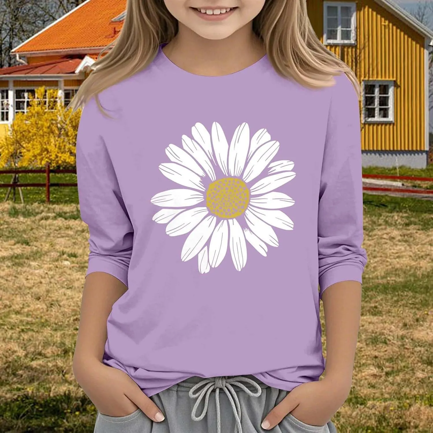 Girls Summer T Shirts 3/4 Sleeves Cowl Neck Girls Tops Short Sleeve Blouses Tunic Tops Print Casual Shirts Cute Tops Tee