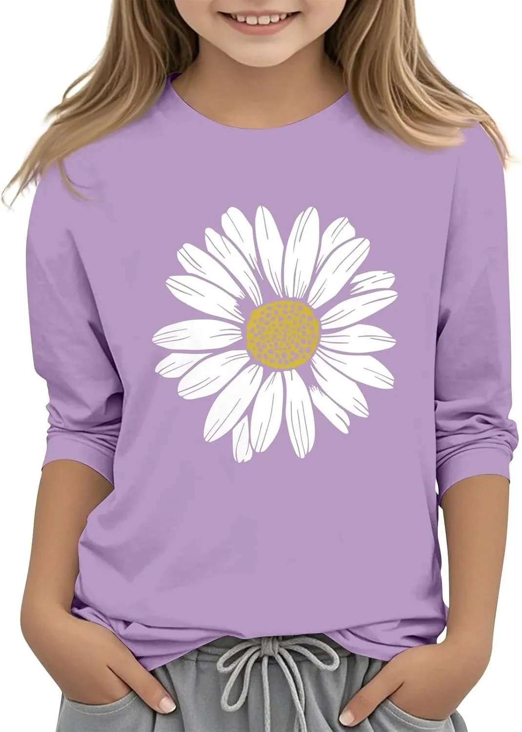 Girls Summer T Shirts 3/4 Sleeves Cowl Neck Girls Tops Short Sleeve Blouses Tunic Tops Print Casual Shirts Cute Tops Tee