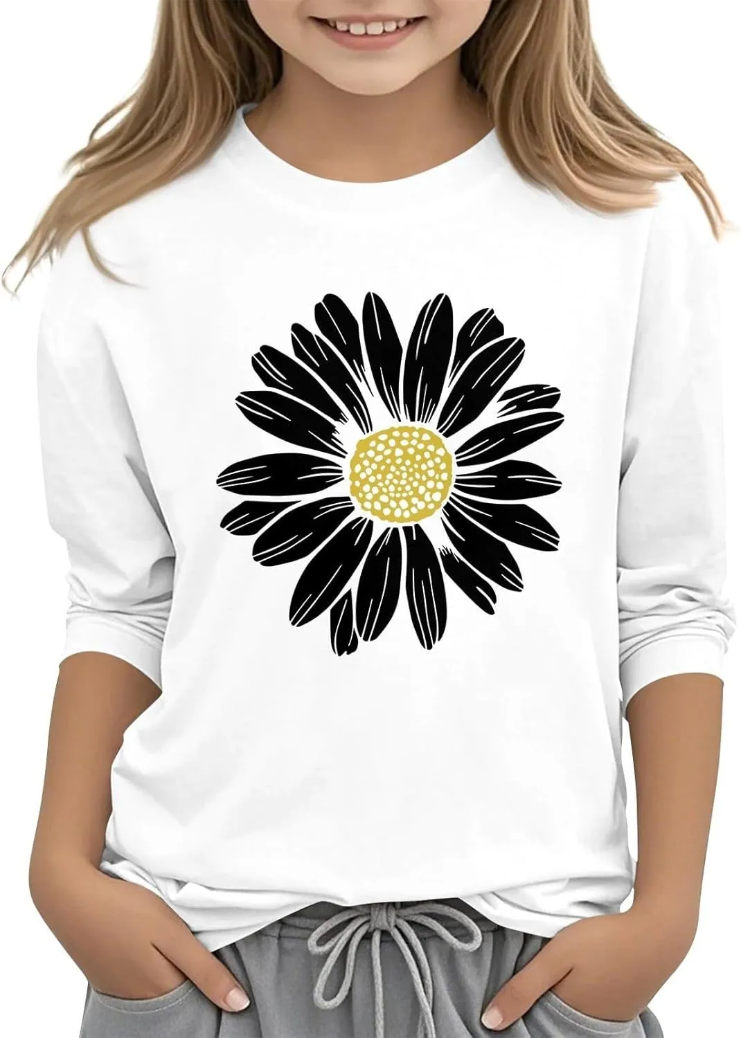 Girls Summer T Shirts 3/4 Sleeves Cowl Neck Girls Tops Short Sleeve Blouses Tunic Tops Print Casual Shirts Cute Tops Tee