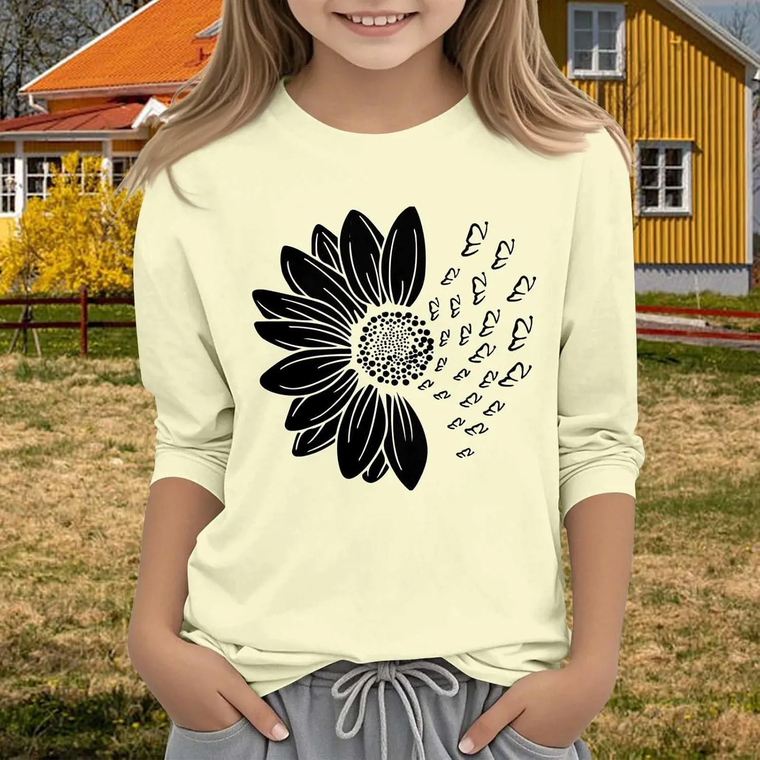Girls Summer T Shirts 3/4 Sleeves Cowl Neck Girls Tops Short Sleeve Blouses Tunic Tops Print Casual Shirts Cute Tops Tee