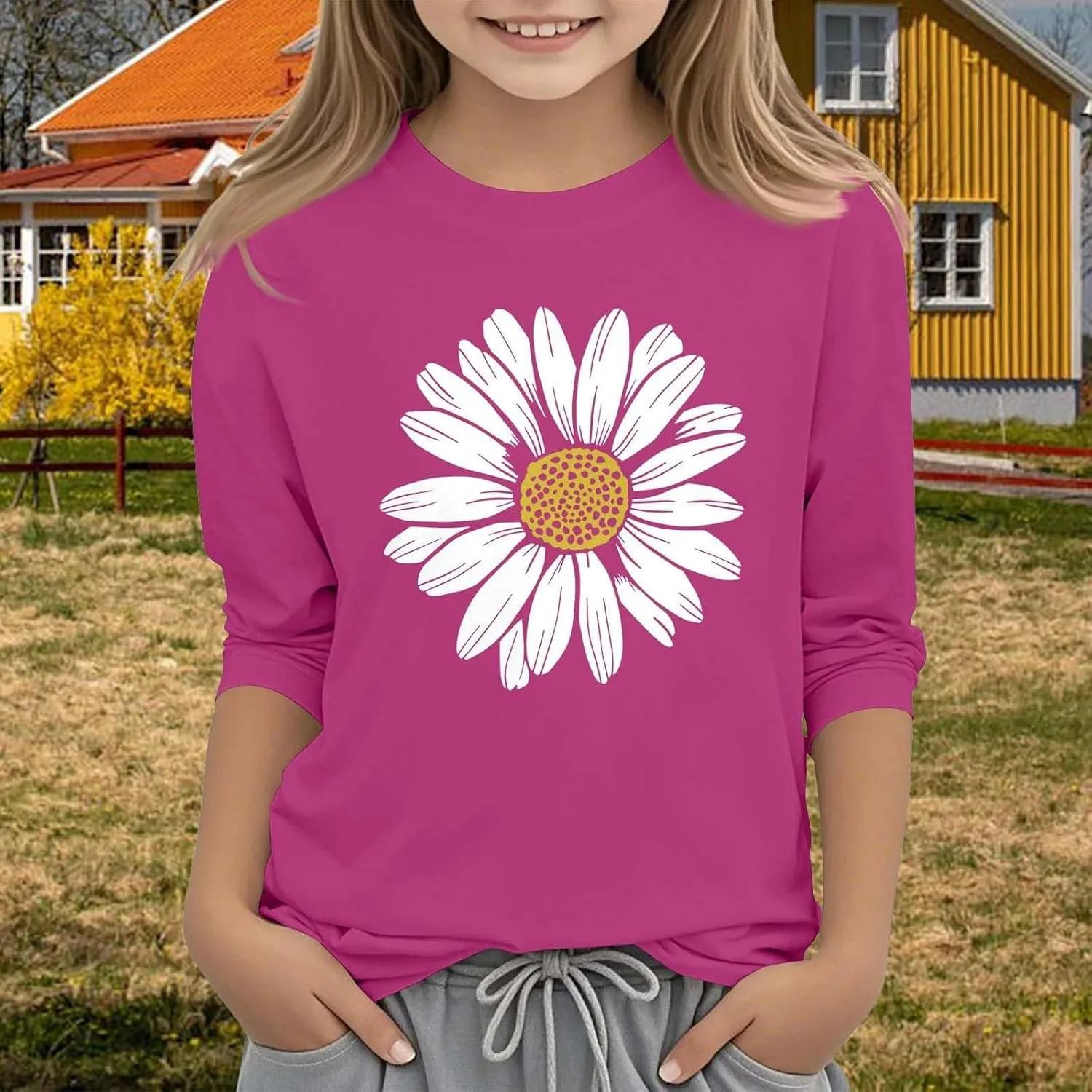 Girls Summer T Shirts 3/4 Sleeves Cowl Neck Girls Tops Short Sleeve Blouses Tunic Tops Print Casual Shirts Cute Tops Tee