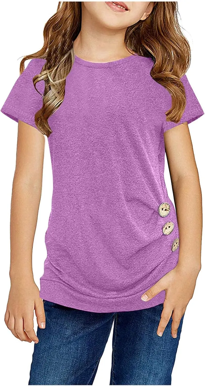 Girls Three Quarter Sleeve Tops Tshirt Casual Tops Front Blouse Tee Kids Girls Tops Kids Tees Girls