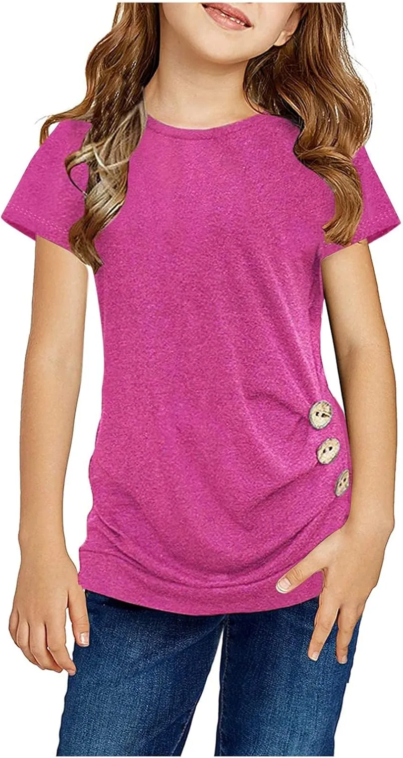 Girls Three Quarter Sleeve Tops Tshirt Casual Tops Front Blouse Tee Kids Girls Tops Kids Tees Girls