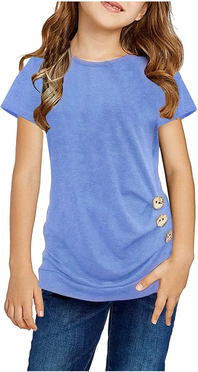 Girls Three Quarter Sleeve Tops Tshirt Casual Tops Front Blouse Tee Kids Girls Tops Kids Tees Girls