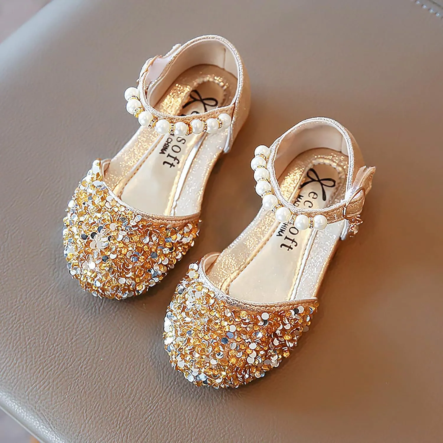 Gray Shoes for Boys Bowknot Kids Shoes Single Baby Girls Bling Princess Sandals Crystal Pearl Creative Shoe