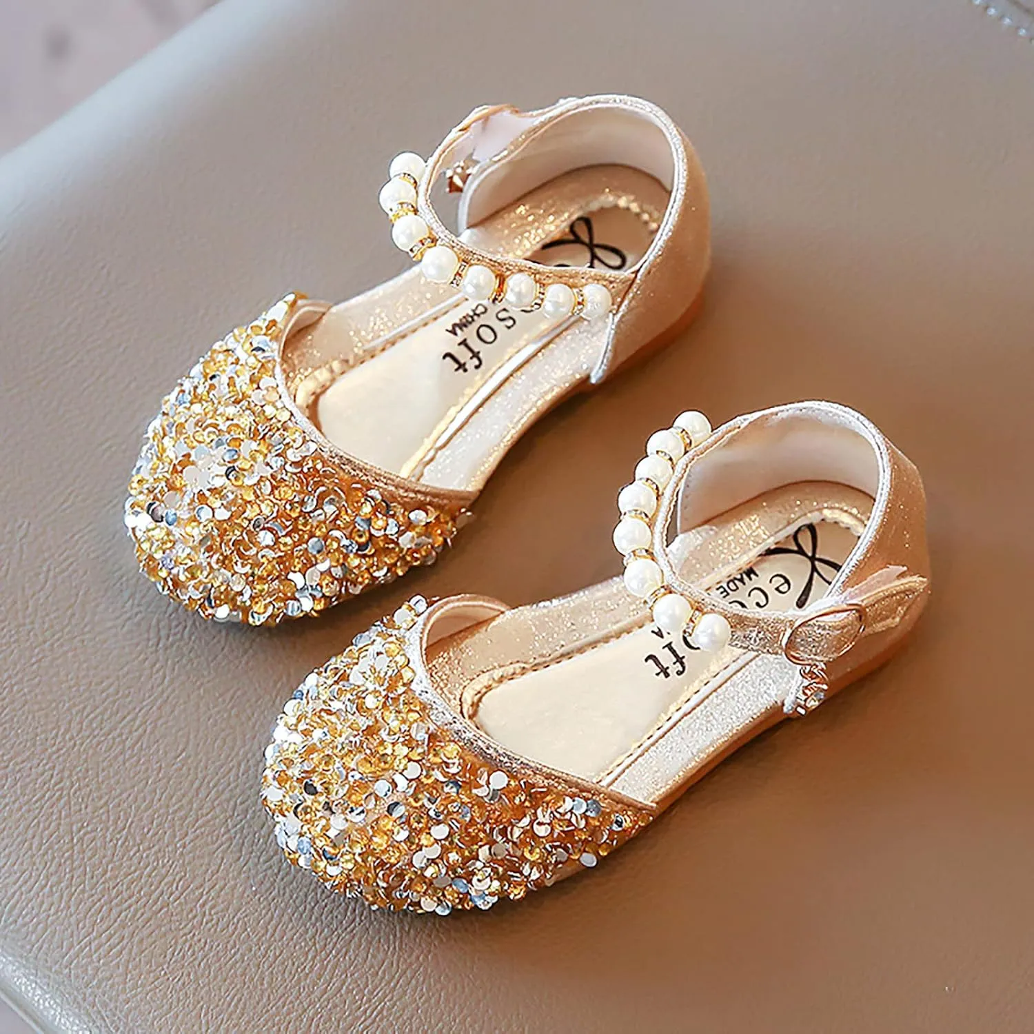 Gray Shoes for Boys Bowknot Kids Shoes Single Baby Girls Bling Princess Sandals Crystal Pearl Creative Shoe