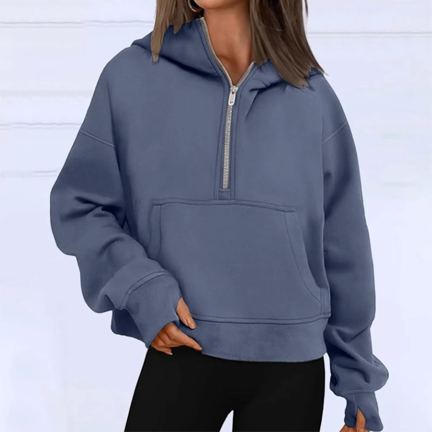 Half Zip Sweatshirts for Women Cropped Pullover Fall Winter Sweatshirts Long Sleeve Casual Warm Sweatshirts