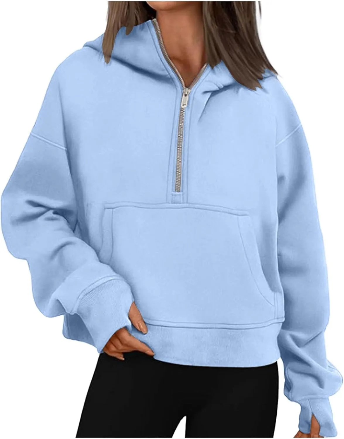Half Zip Sweatshirts for Women Cropped Pullover Fall Winter Sweatshirts Long Sleeve Casual Warm Sweatshirts