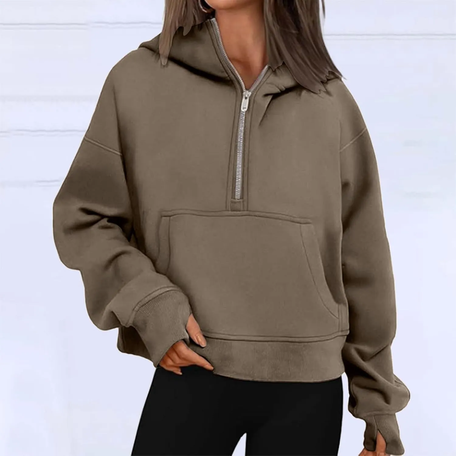 Half Zip Sweatshirts for Women Cropped Pullover Fall Winter Sweatshirts Long Sleeve Casual Warm Sweatshirts