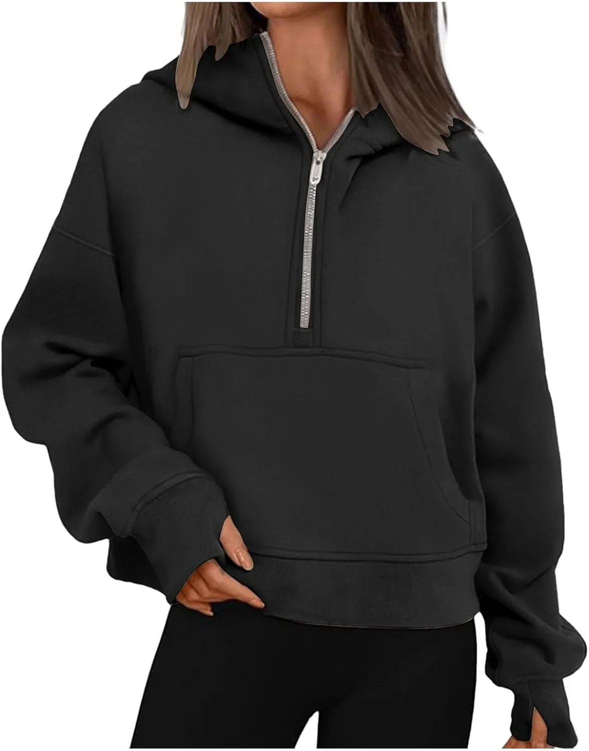 Half Zip Sweatshirts for Women Cropped Pullover Fall Winter Sweatshirts Long Sleeve Casual Warm Sweatshirts