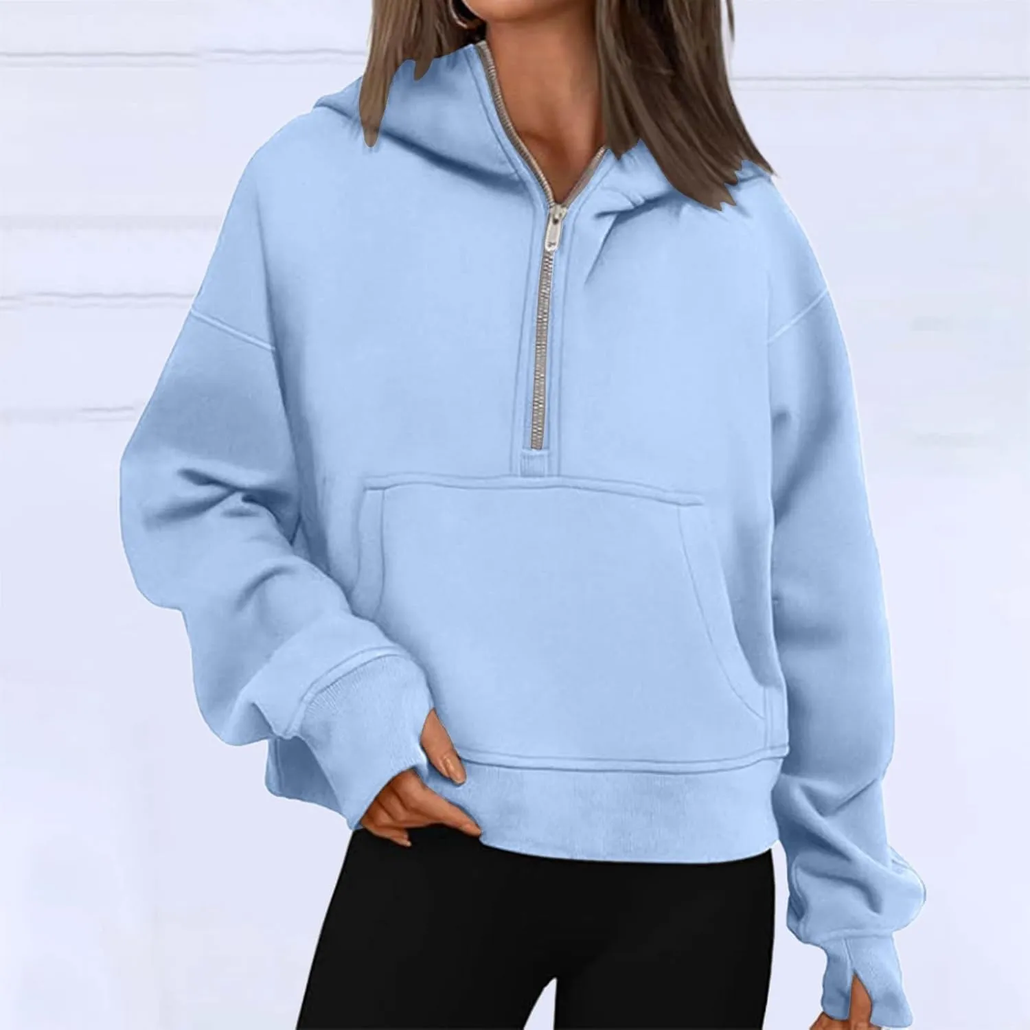 Half Zip Sweatshirts for Women Cropped Pullover Fall Winter Sweatshirts Long Sleeve Casual Warm Sweatshirts