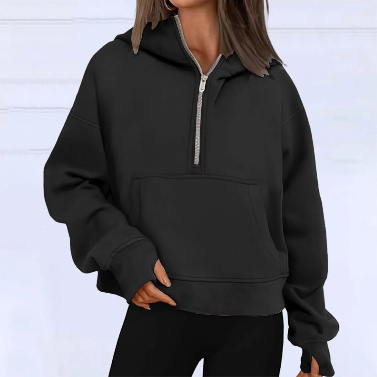 Half Zip Sweatshirts for Women Cropped Pullover Fall Winter Sweatshirts Long Sleeve Casual Warm Sweatshirts