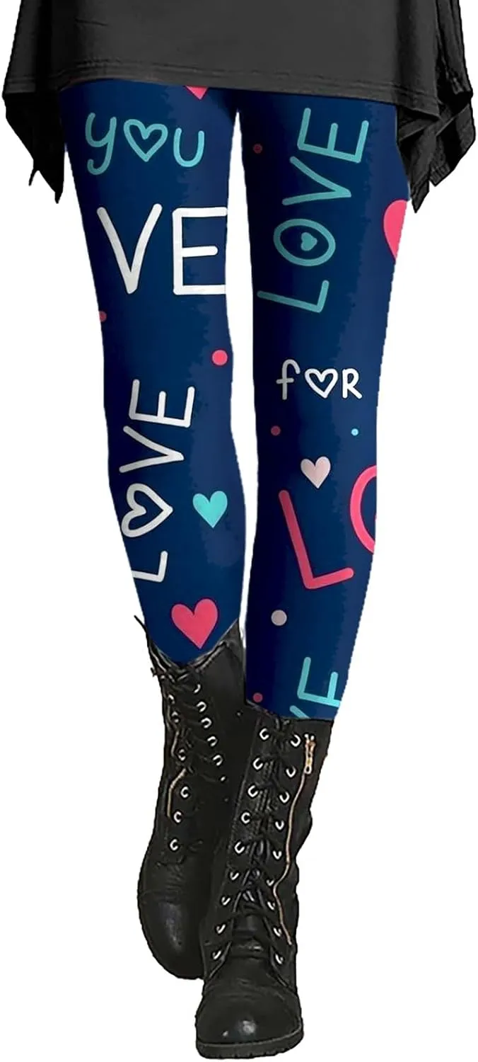 Heart Dressy Leggings for Women Short Valentines Day Holiday Leggings with Pockets Green Shamrock Pants