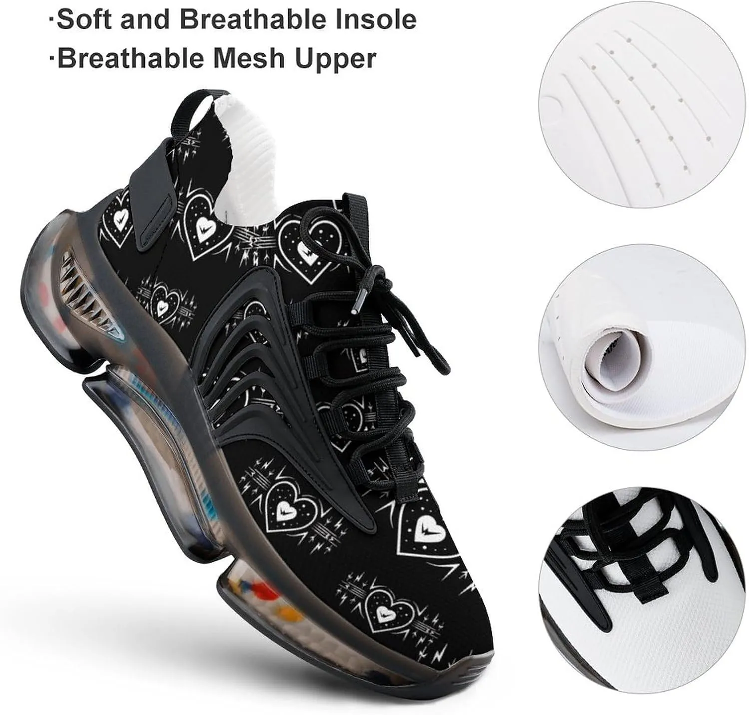 Heartbeat Love Heart Mens Sneakers Running Shoes Lightweight Athletic Shoes for Jogging Walking Gym