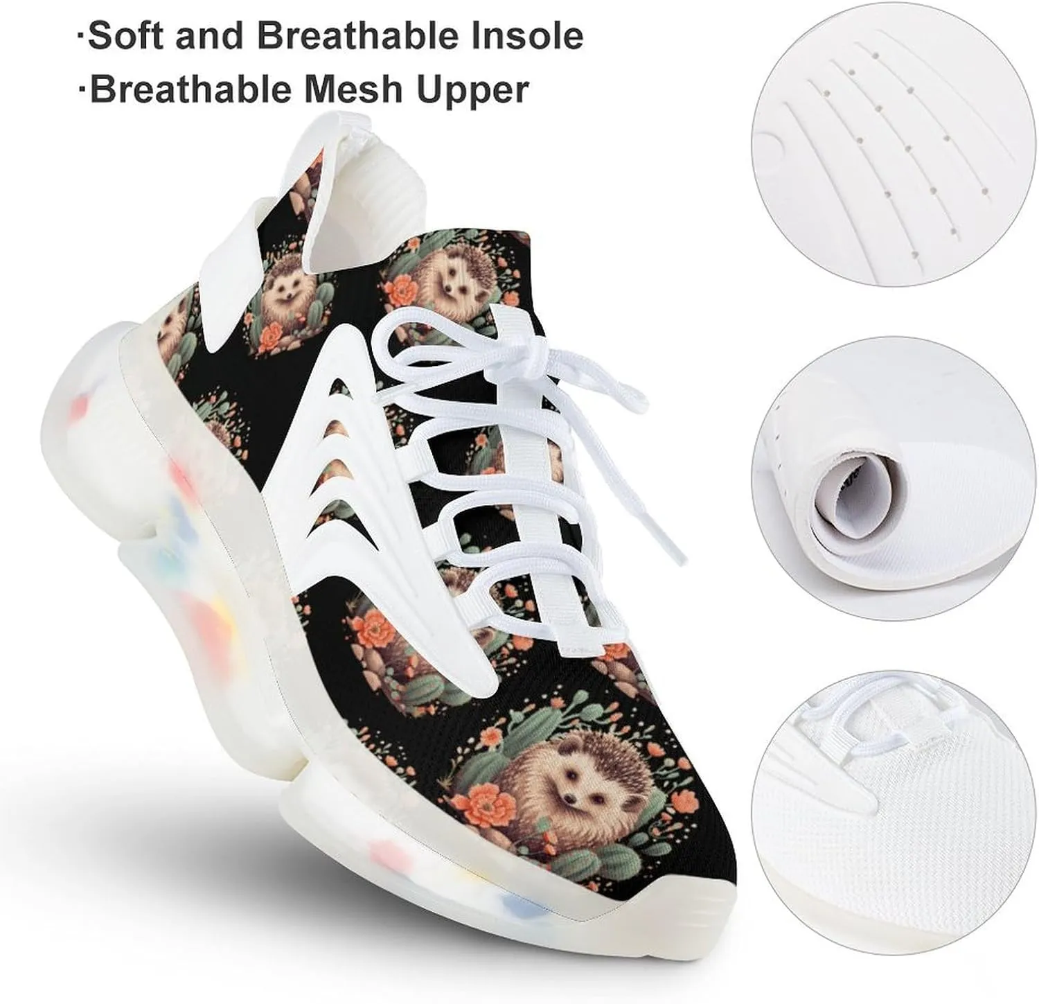 Hedgehog Cactus Mens Sneakers Running Shoes Lightweight Athletic Shoes for Jogging Walking Gym