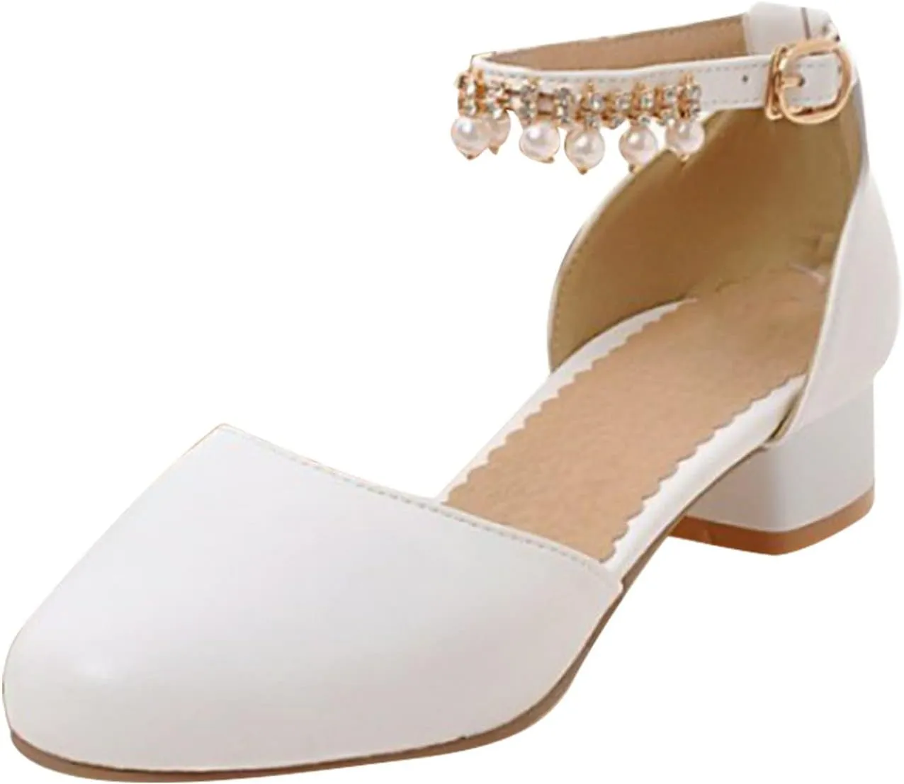 High Heel Closed Pointed Toe Sandals for Girls Kids Ankle Strap Beaded Pearl Formal Shoes Fancy Wedding Basic