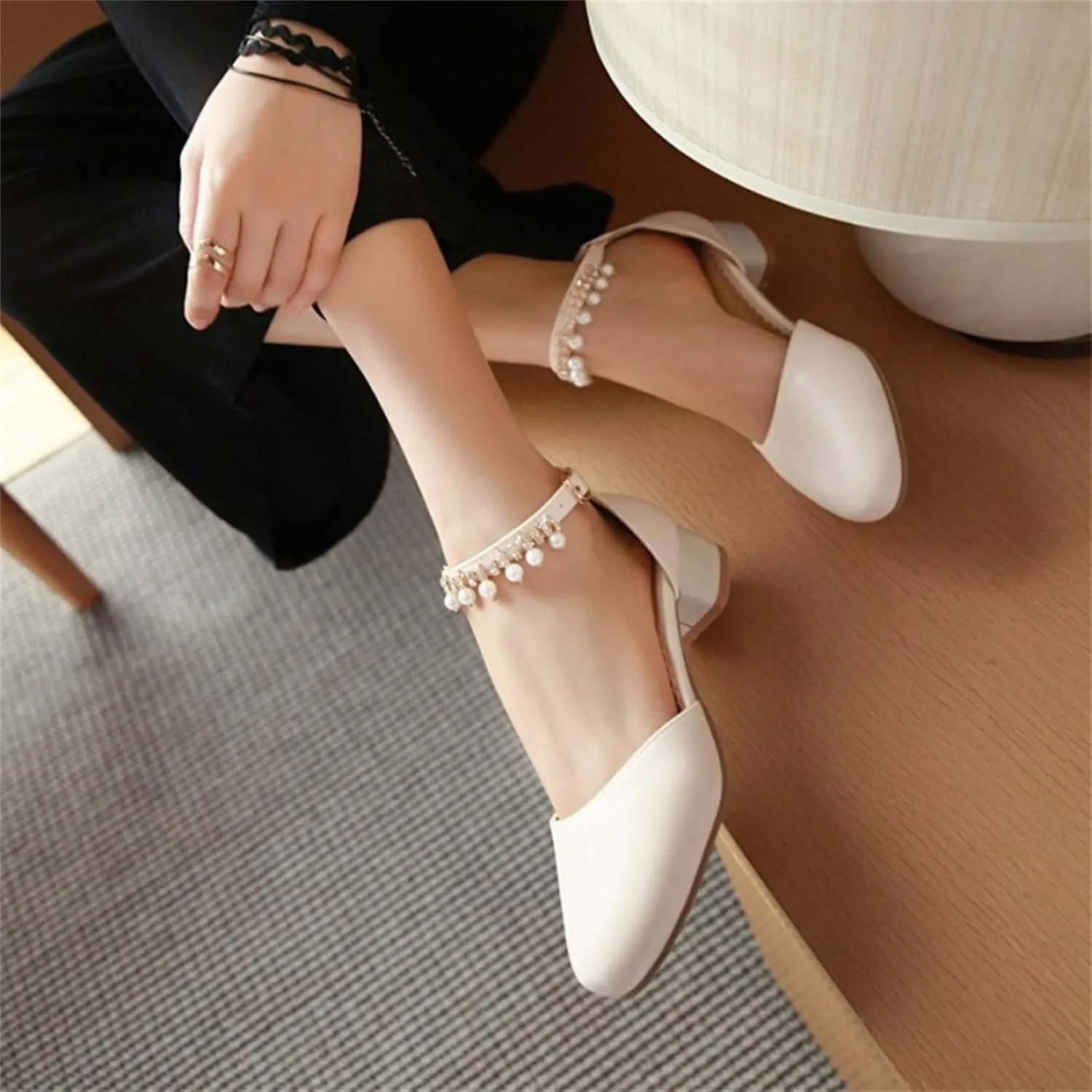 High Heel Closed Pointed Toe Sandals for Girls Kids Ankle Strap Beaded Pearl Formal Shoes Fancy Wedding Basic