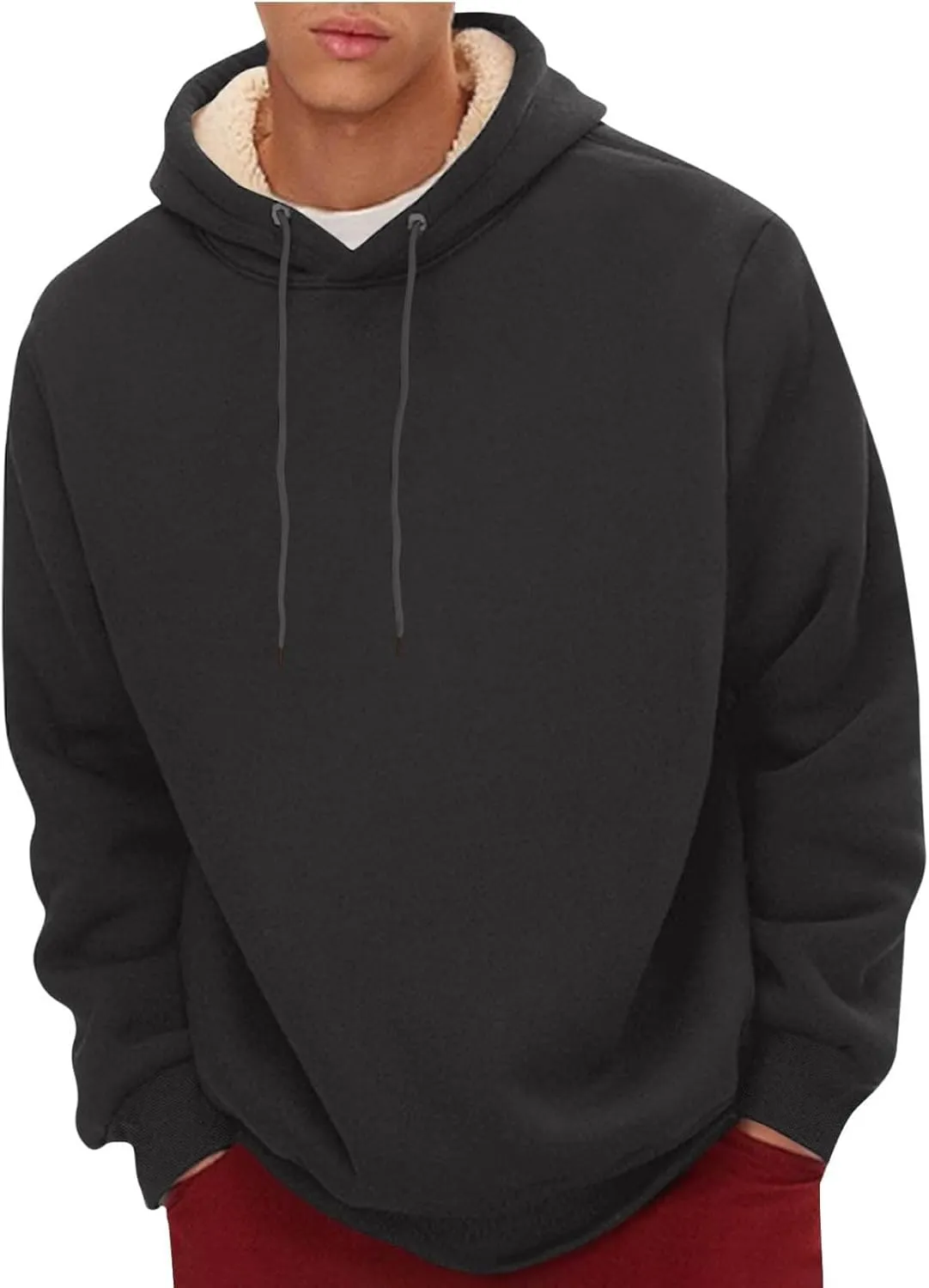 Hoodies for Men Long Sleeve Drawstring Hoodies Soild Hooded Shirt Winter Thick Pullover Basic Hoodie Kangaroo Pocket