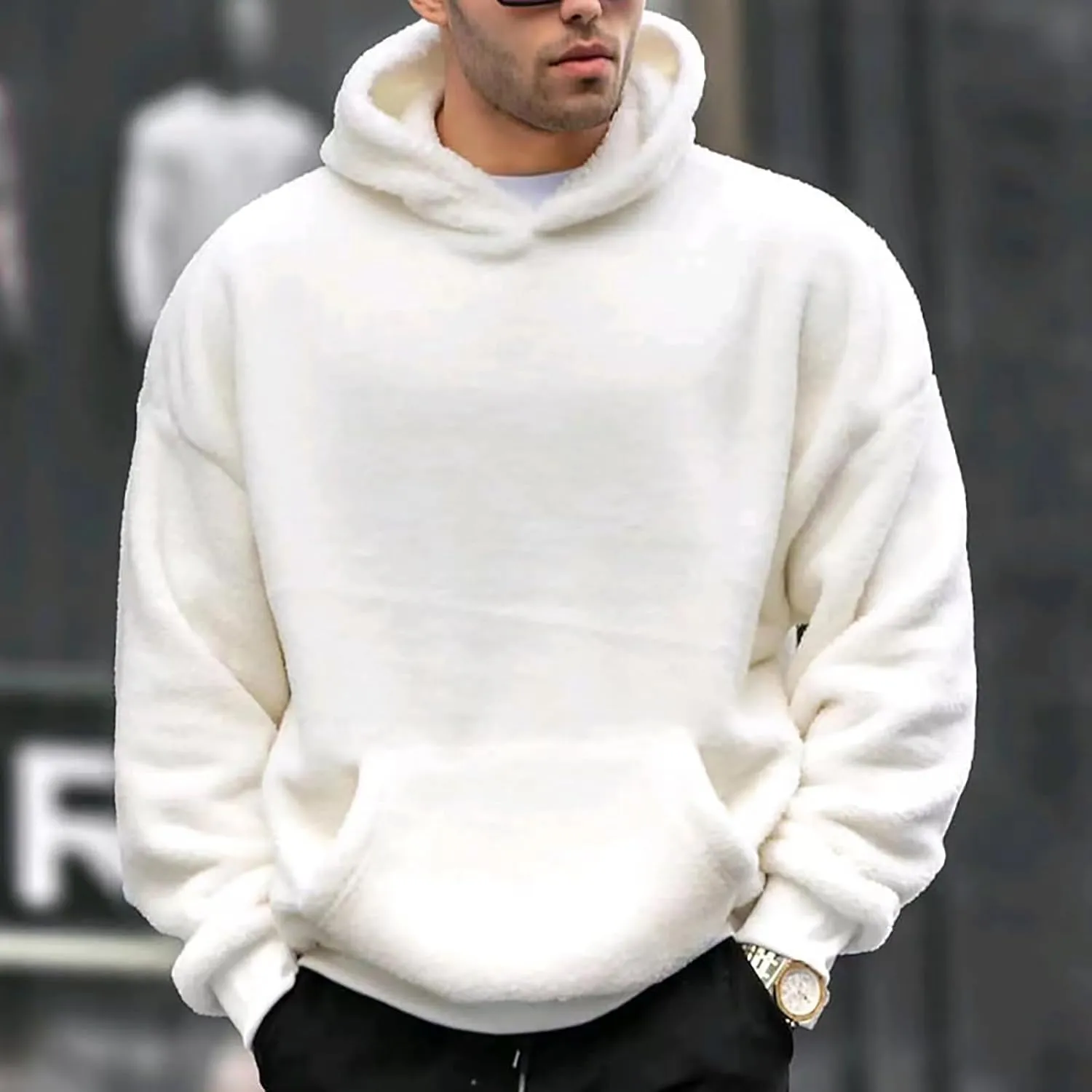 Hoodies for Men Winter Fleece Soft Pullover Sweatshirt Long Sleeve Warm Heavyweight Casual Tops Outfits