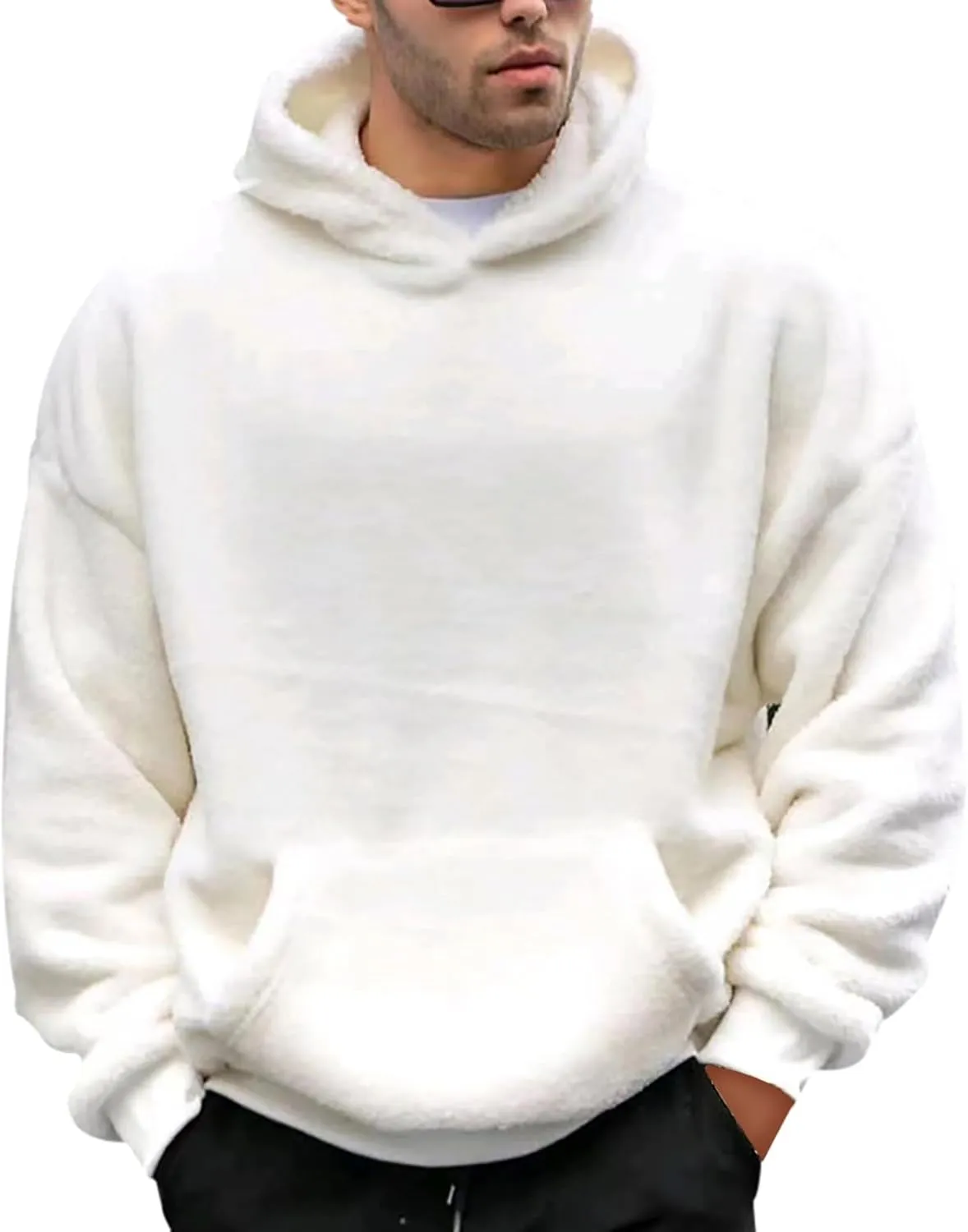 Hoodies for Men Winter Fleece Soft Pullover Sweatshirt Long Sleeve Warm Heavyweight Casual Tops Outfits