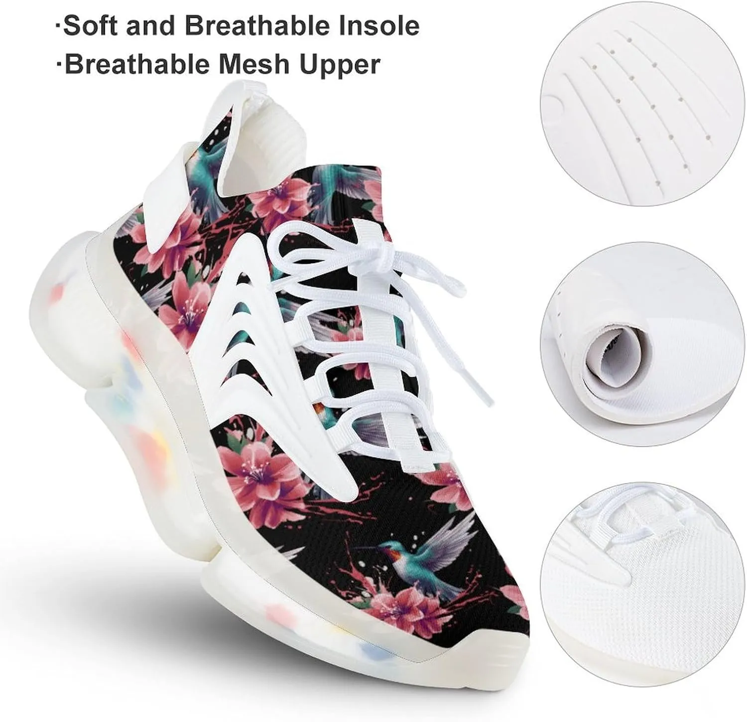 Hummingbirds Flower Mens Sneakers Running Shoes Lightweight Athletic Shoes for Jogging Walking Gym