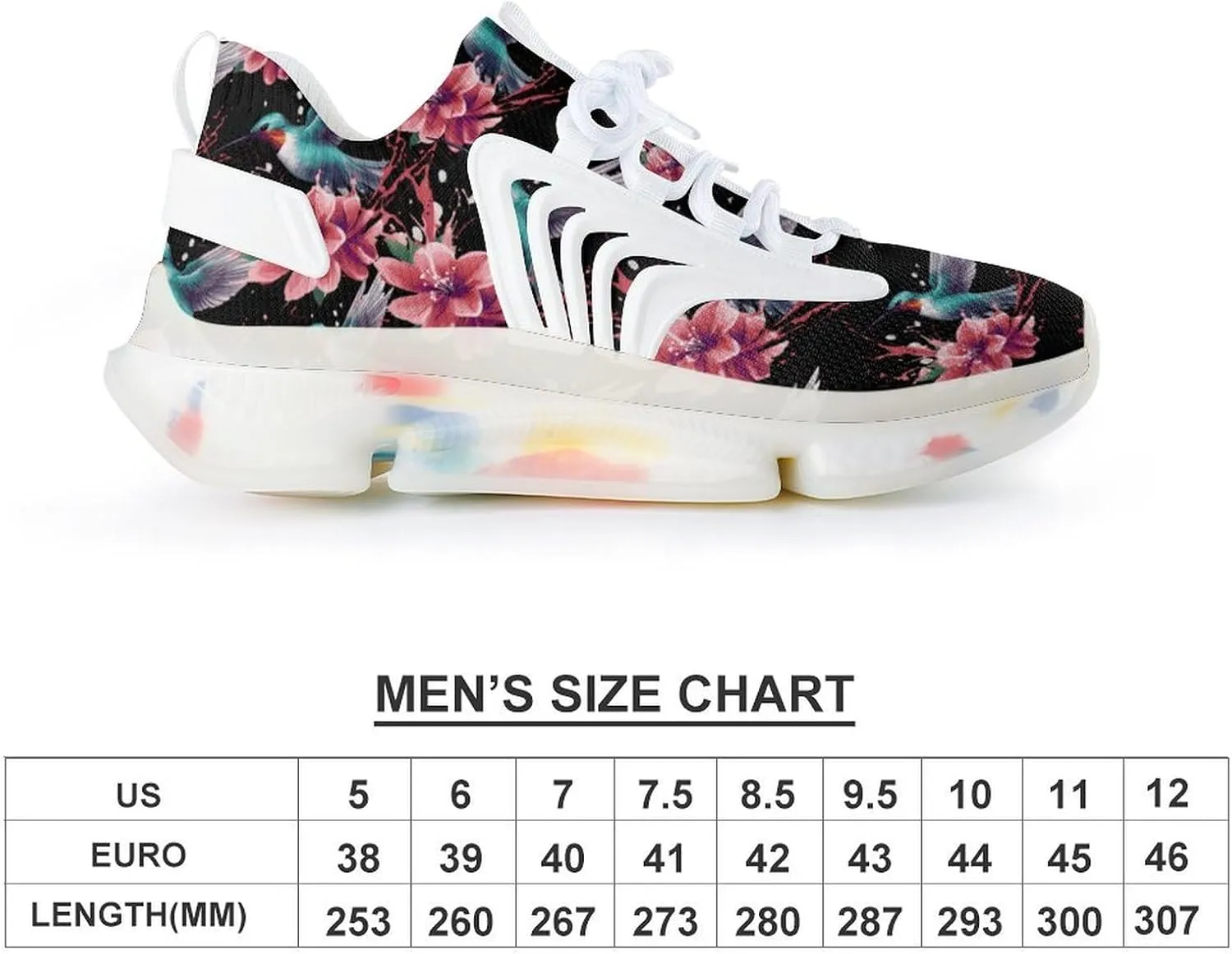 Hummingbirds Flower Mens Sneakers Running Shoes Lightweight Athletic Shoes for Jogging Walking Gym
