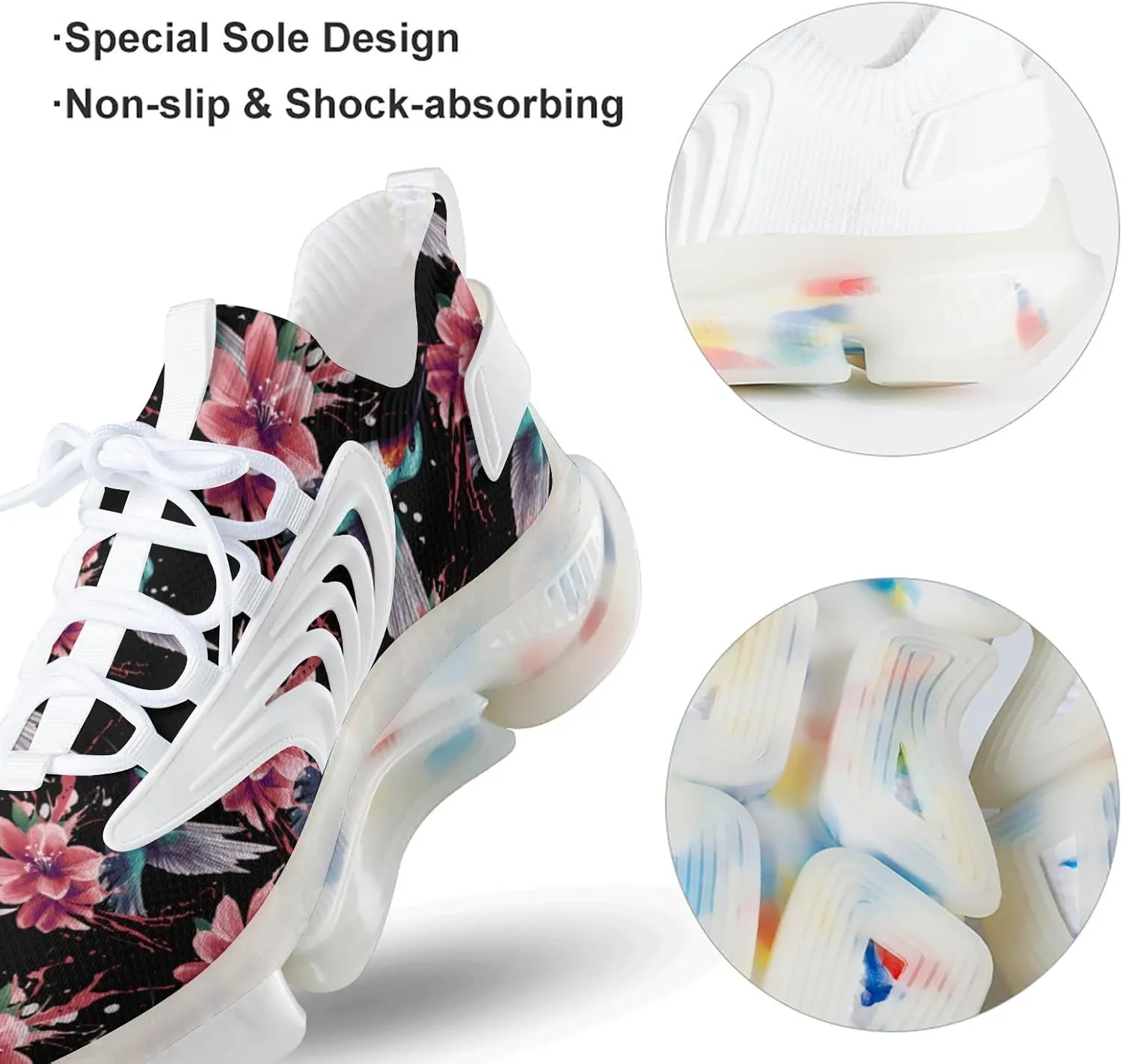 Hummingbirds Flower Mens Sneakers Running Shoes Lightweight Athletic Shoes for Jogging Walking Gym