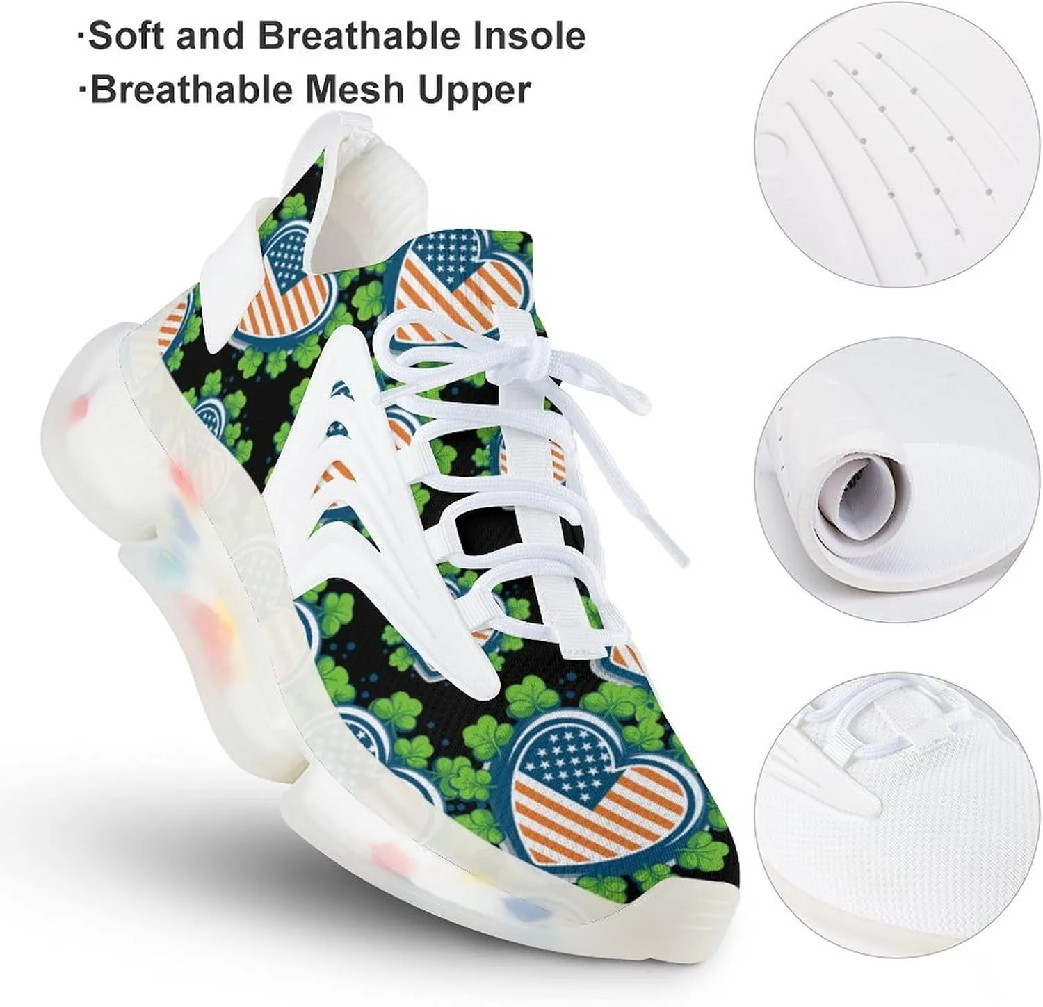 Irish American Flag St Patricks Day Mens Sneakers Running Shoes Lightweight Athletic Shoes for Jogging Walking Gym