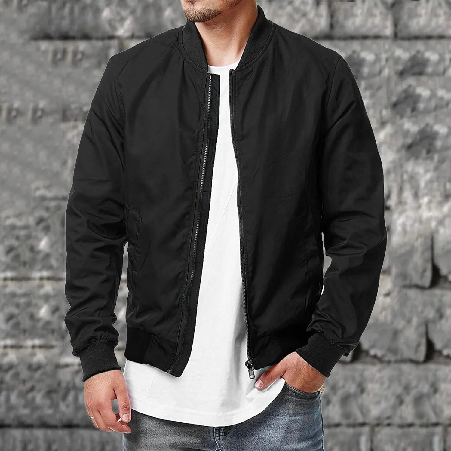 Jackets for Men Men Bomber Jacket Casual Zip Up Lightweight Varsity Slim Fit Windbreaker Softshell Fall Jackets Coat