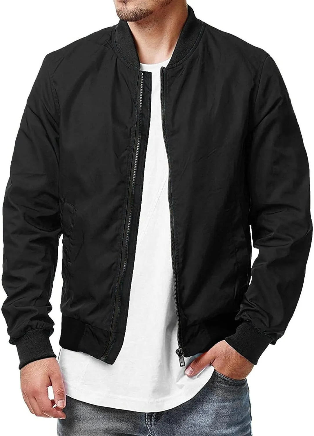 Jackets for Men Men Bomber Jacket Casual Zip Up Lightweight Varsity Slim Fit Windbreaker Softshell Fall Jackets Coat