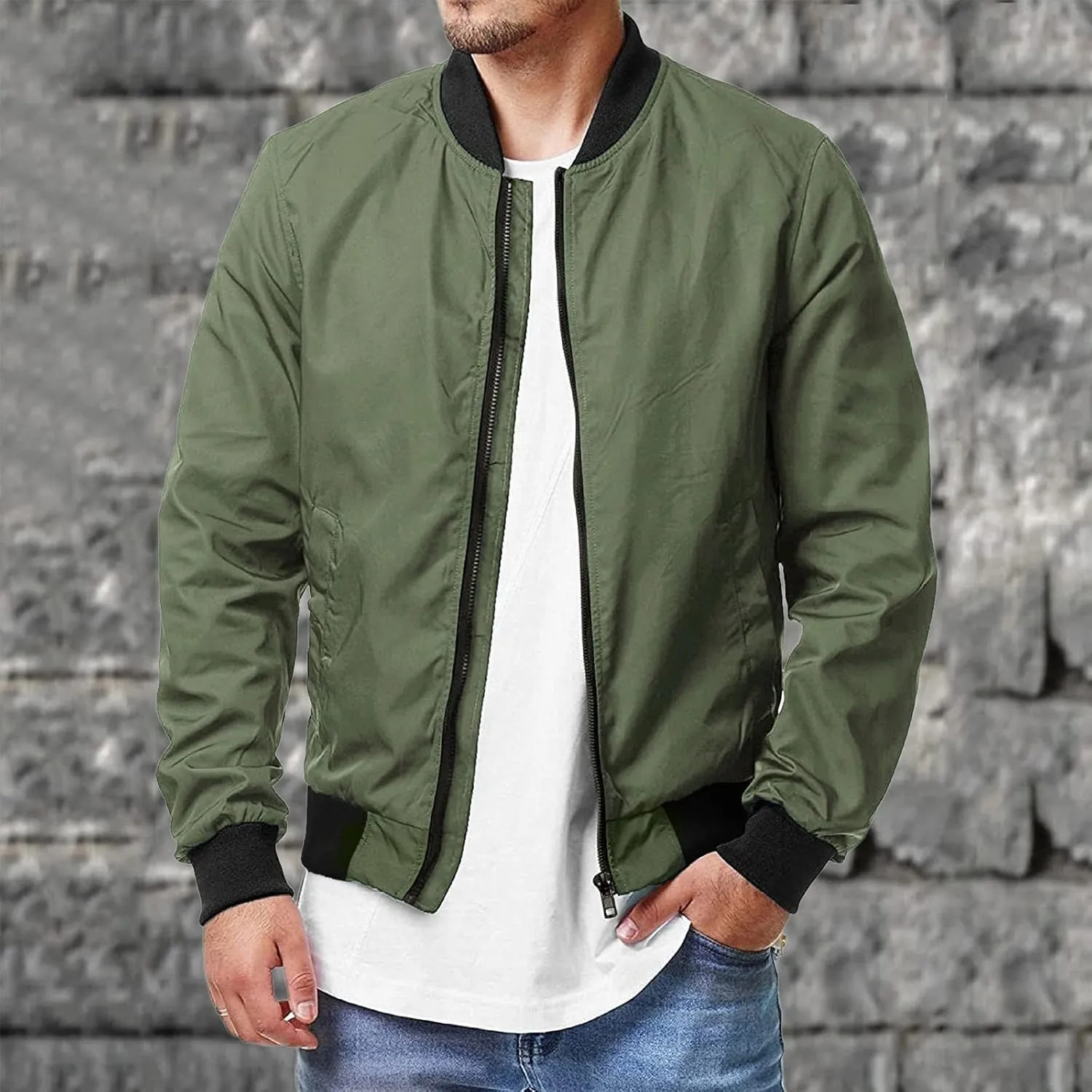 Jackets for Men Men Bomber Jacket Casual Zip Up Lightweight Varsity Slim Fit Windbreaker Softshell Fall Jackets Coat