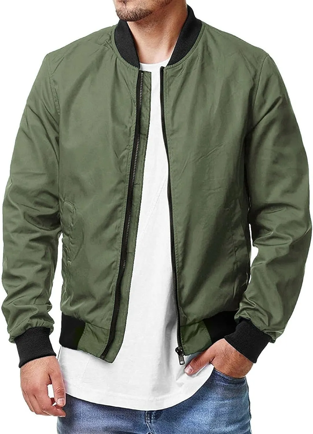 Jackets for Men Men Bomber Jacket Casual Zip Up Lightweight Varsity Slim Fit Windbreaker Softshell Fall Jackets Coat