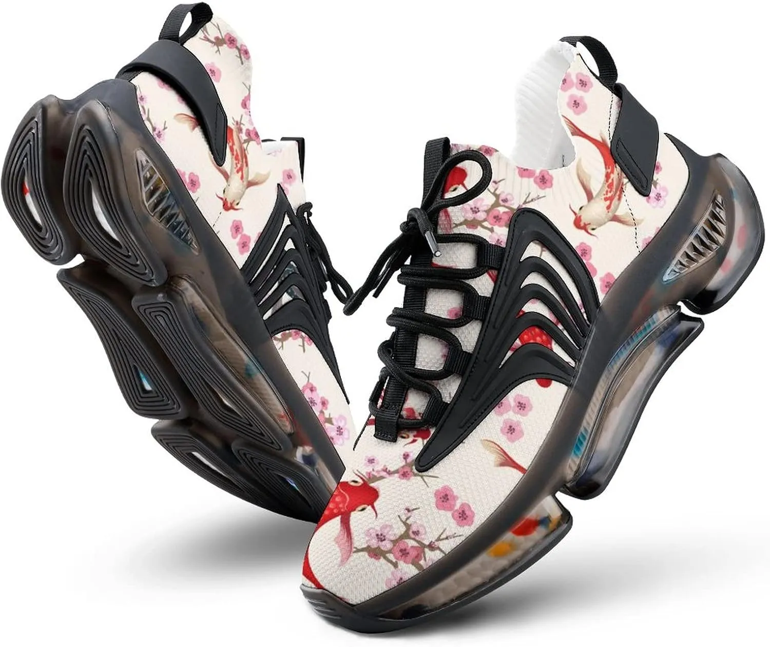 Japanese Koi Fish Cherry Blossoms Mens Lace-Up Sneakers Running Walking Tennis Sports Workout Shoes Breathable