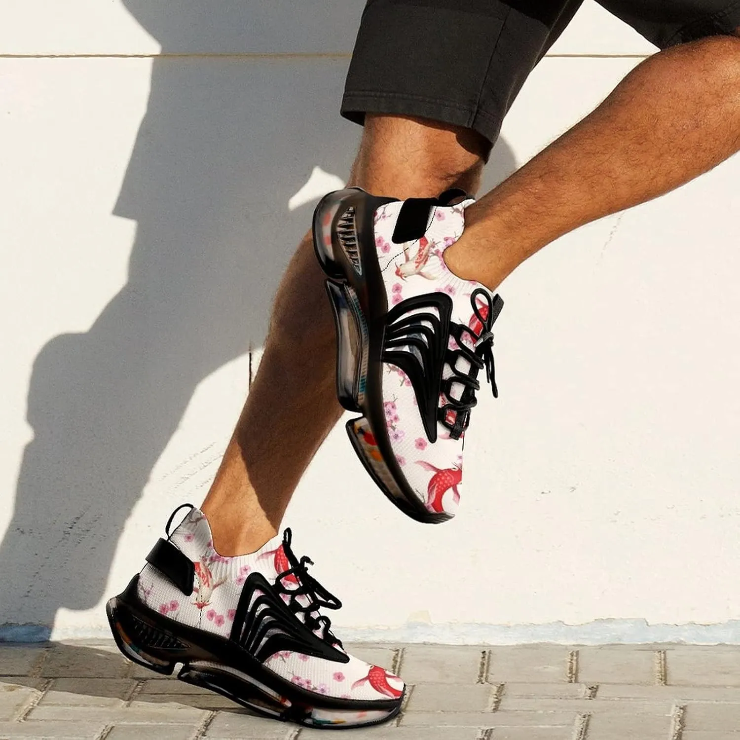 Japanese Koi Fish Cherry Blossoms Mens Lace-Up Sneakers Running Walking Tennis Sports Workout Shoes Breathable