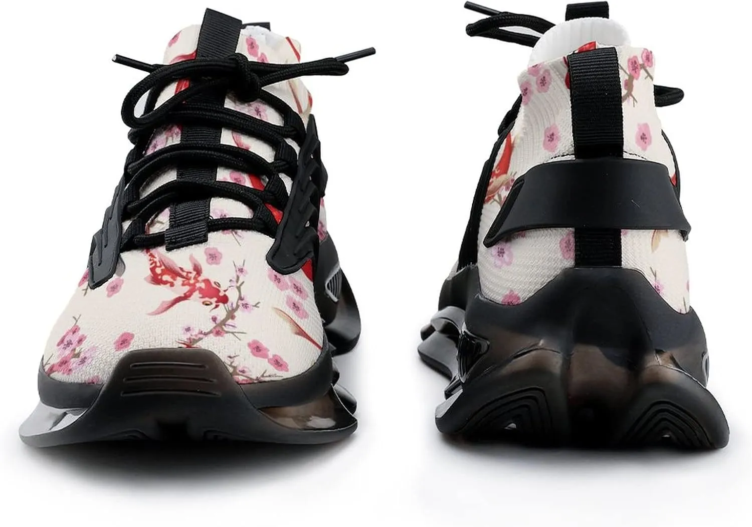 Japanese Koi Fish Cherry Blossoms Mens Lace-Up Sneakers Running Walking Tennis Sports Workout Shoes Breathable