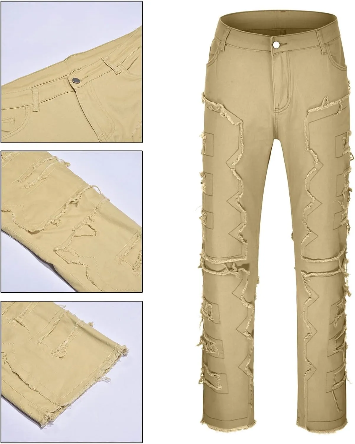 Jeans for Men Big and Tall Men's Slim Fit Stretch Jeans Distressed Patchwork Stacked Frayed Straight Leg Skinny Denim