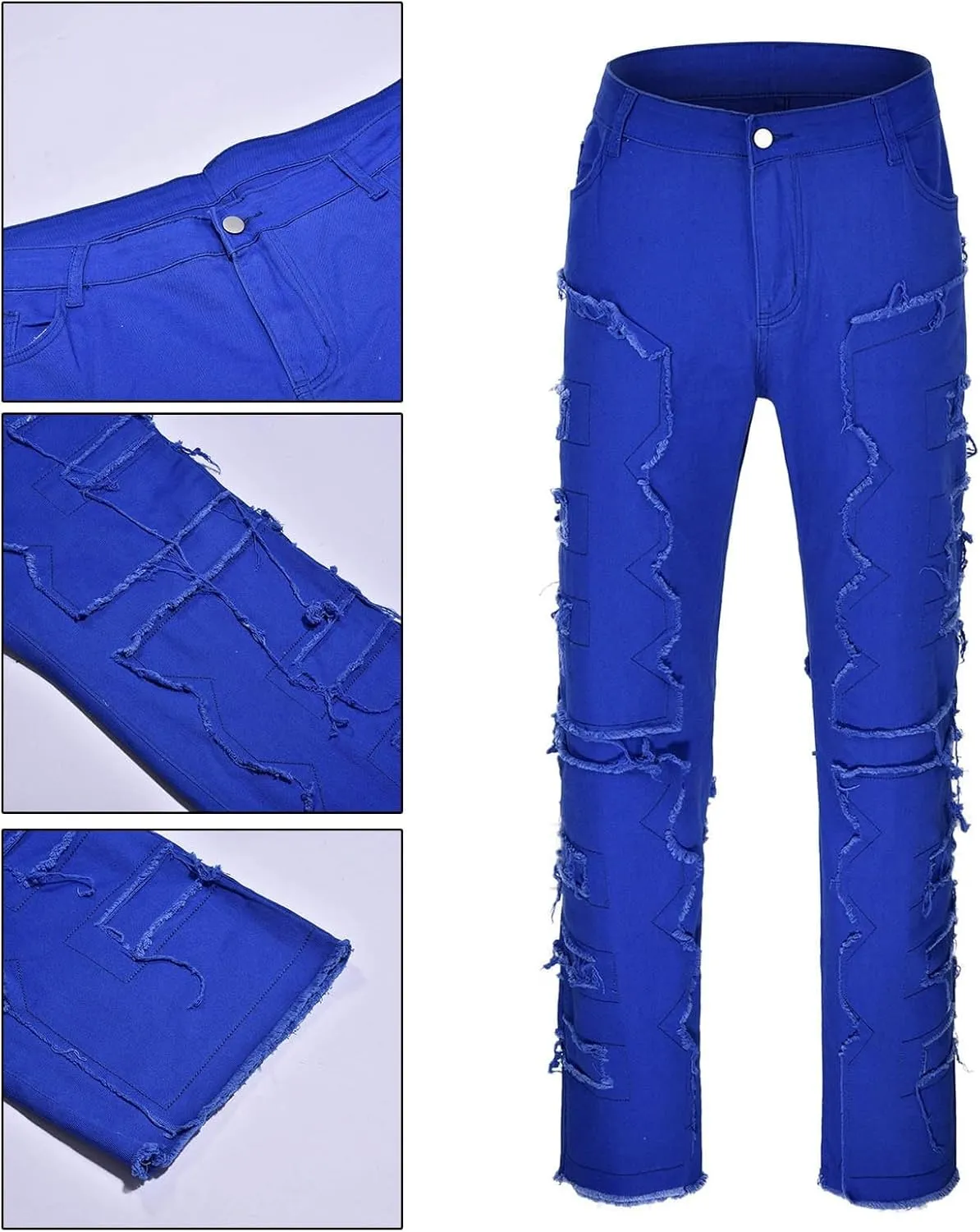 Jeans for Men Skinny Men's Slim Fit Stretch Jeans Distressed Patchwork Stacked Frayed Straight Leg Skinny Denim Pants
