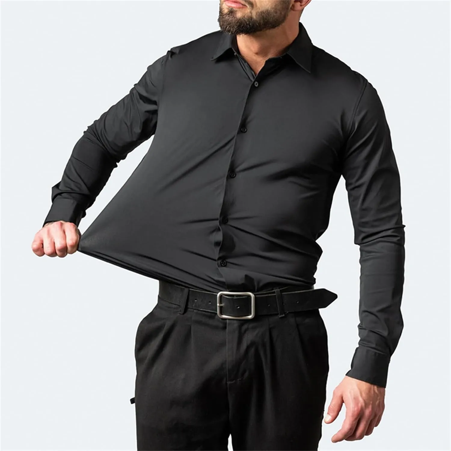 JEShifangjiusu Men Long Sleeve Wrinkle Free Dress Shirts Regular Fit Casual Button Down Shirts Cotton Business Textured Shirt