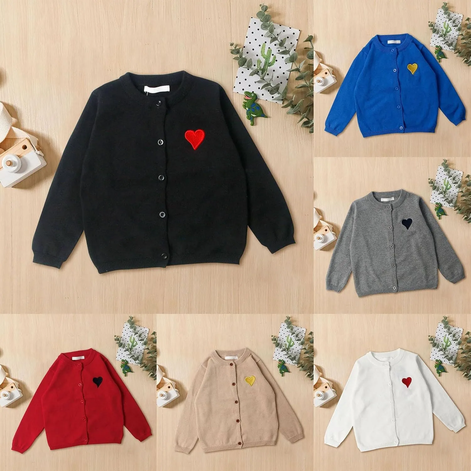 Kids Girls Button Front Cardigan Long Sleeve Knit Sweater for Girls Knit Shirt Jacket Cute Heart Print Preppy Cardigan