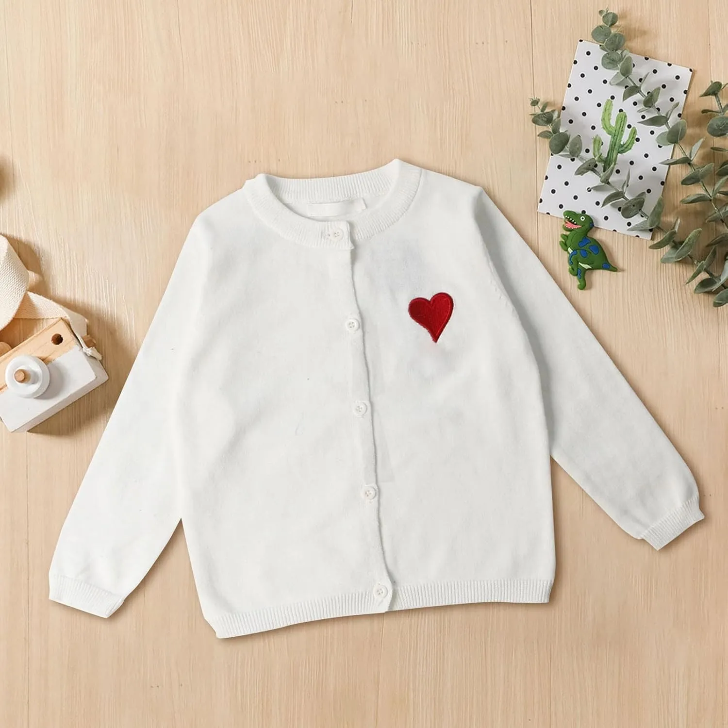 Kids Girls Button Front Cardigan Long Sleeve Knit Sweater for Girls Knit Shirt Jacket Cute Heart Print Preppy Cardigan