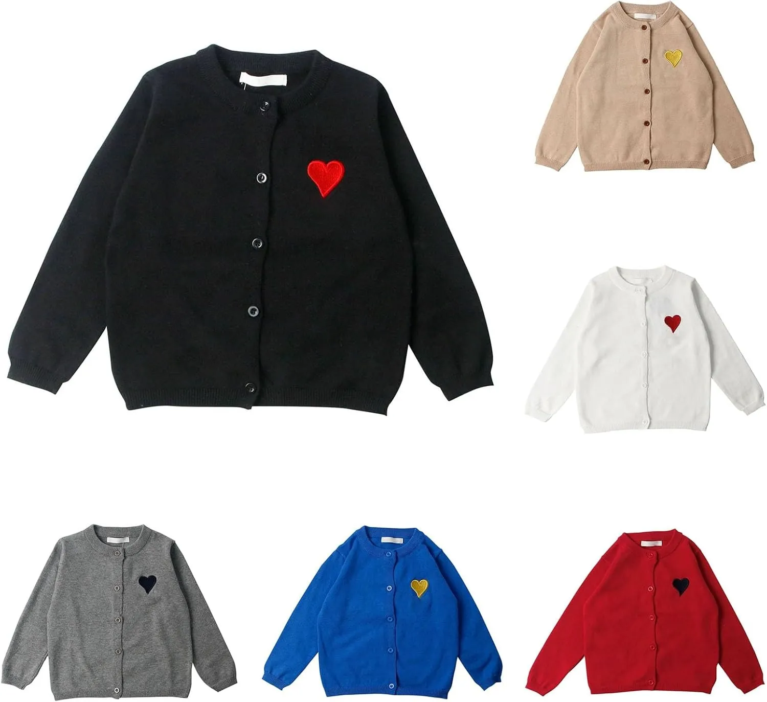 Kids Girls Button Front Cardigan Long Sleeve Knit Sweater for Girls Knit Shirt Jacket Cute Heart Print Preppy Cardigan