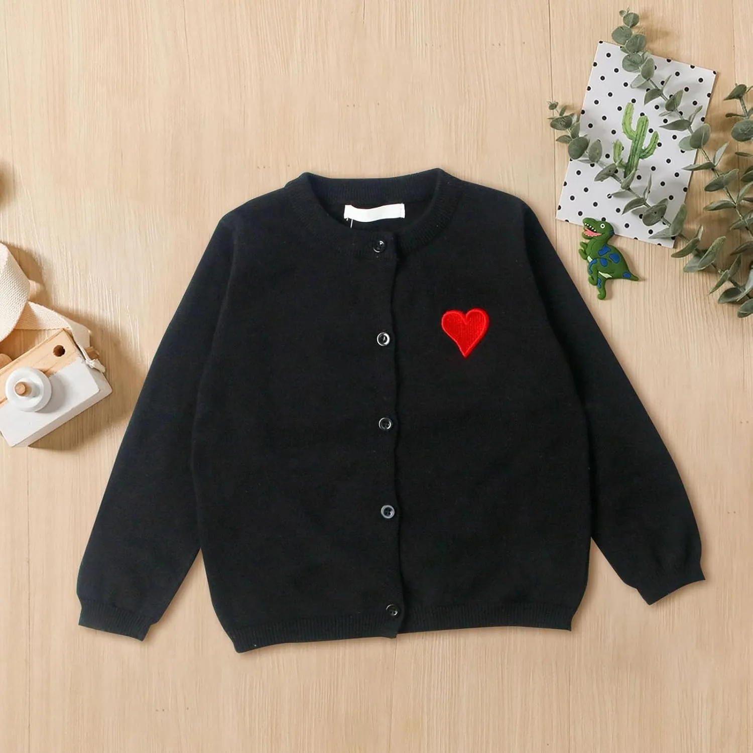 Kids Girls Button Front Cardigan Long Sleeve Knit Sweater for Girls Knit Shirt Jacket Cute Heart Print Preppy Cardigan