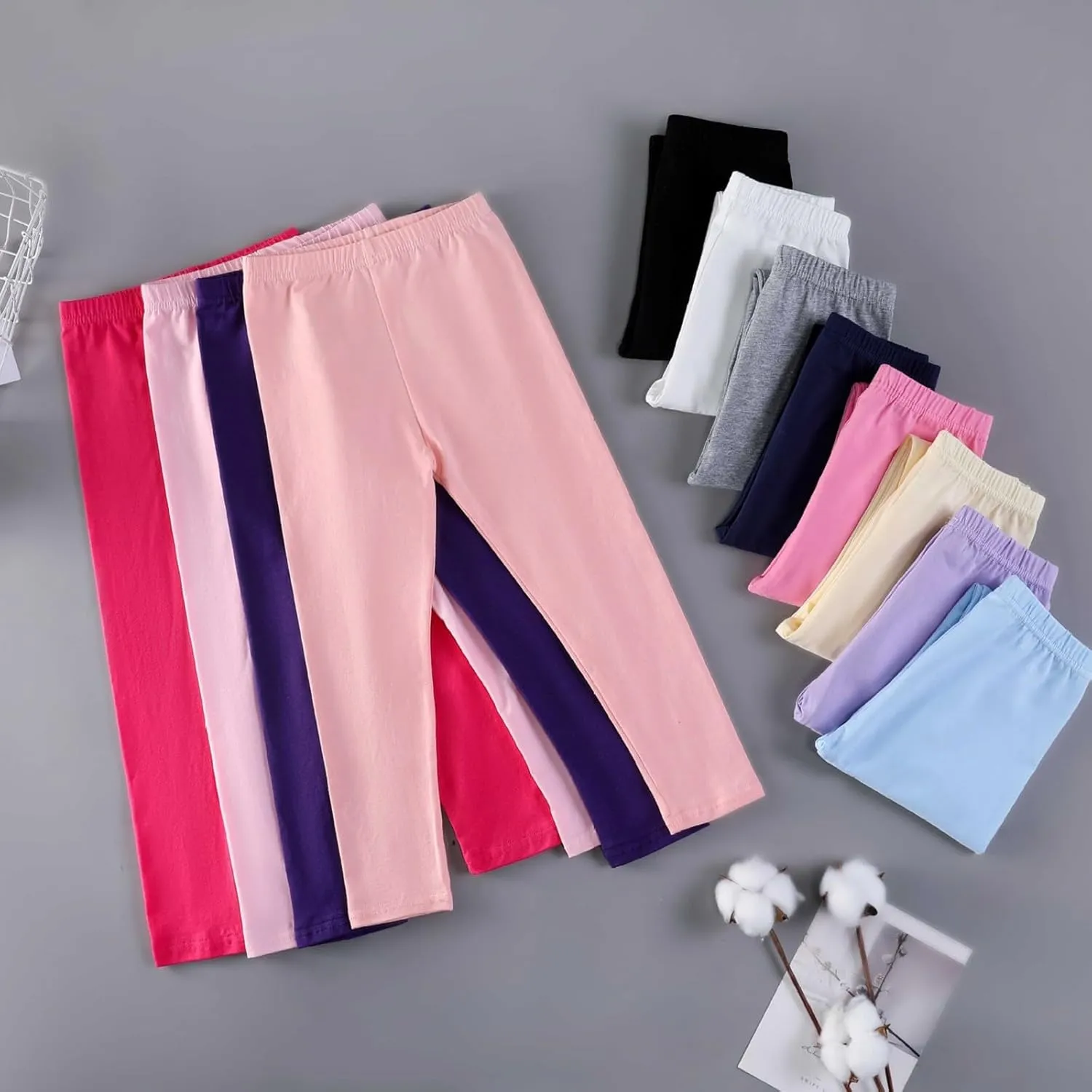 Kids Girls Leggings Cotton Pants Elastic Waist Leggings Summer Solid Casual Pants Yoga Pants Outdoors Dance Pants