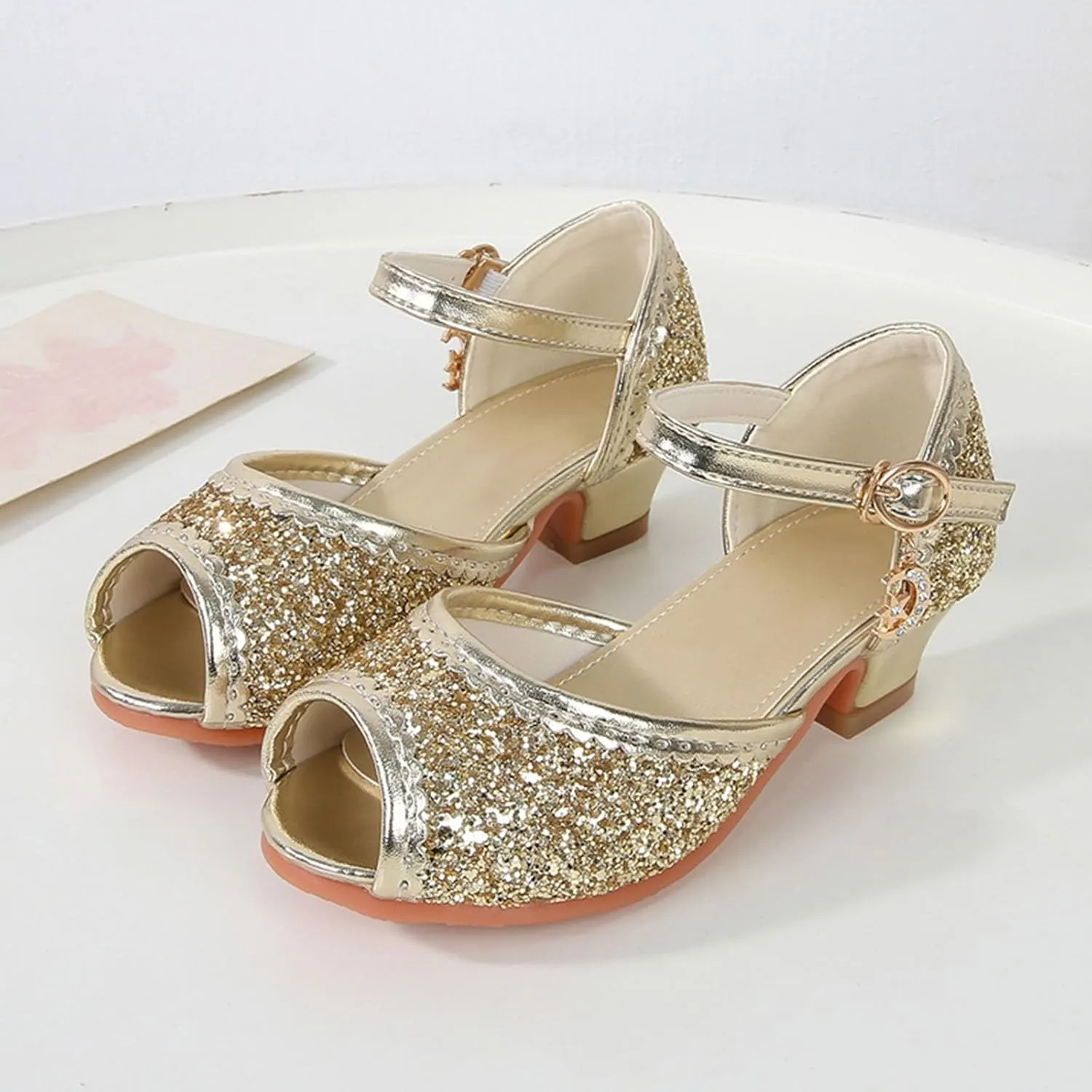Kids Slide Sandals Girls Sandals Closed Toe Heels Wedding Party Shoes Sequins Bow For Toddler Kids Slides