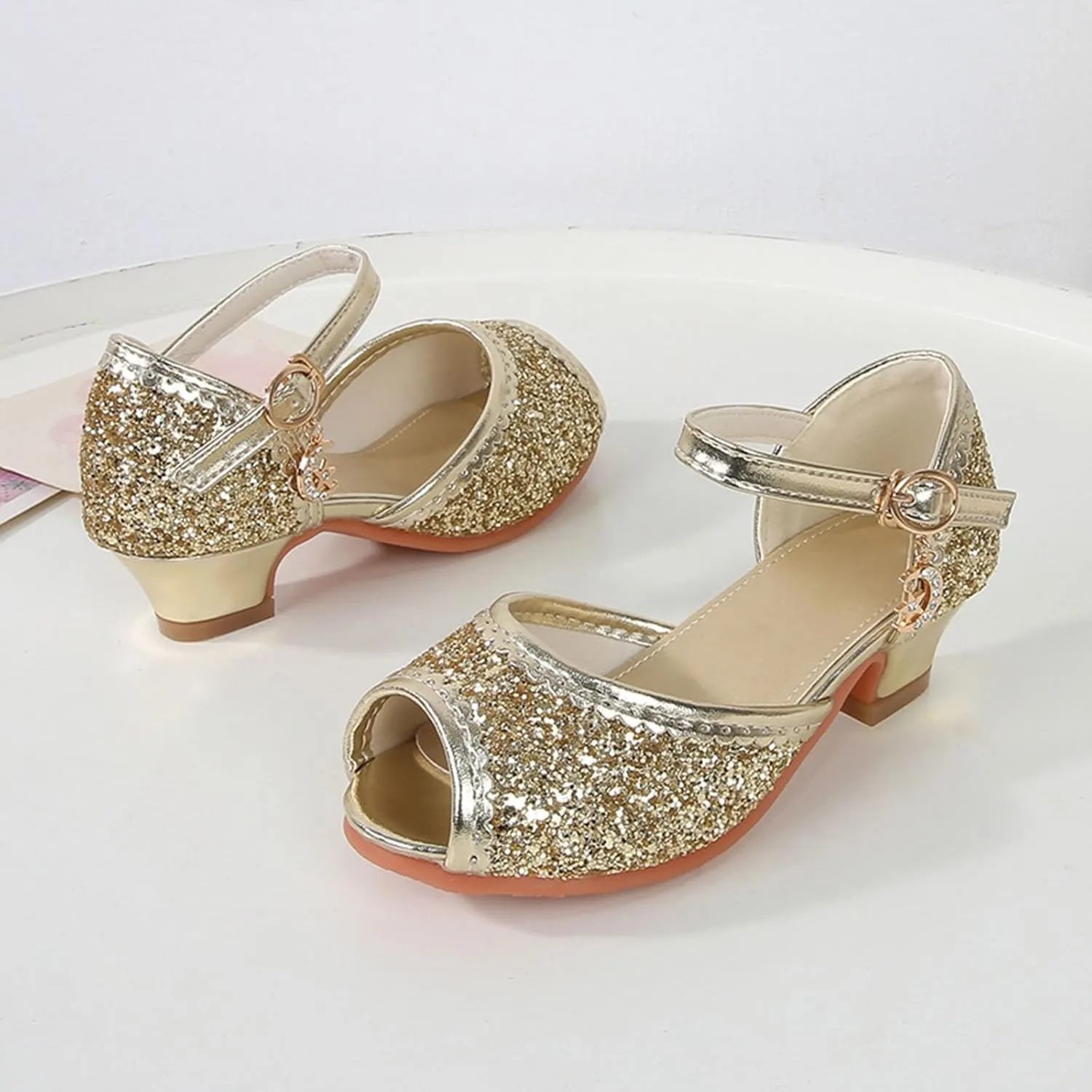 Kids Slide Sandals Girls Sandals Closed Toe Heels Wedding Party Shoes Sequins Bow For Toddler Kids Slides