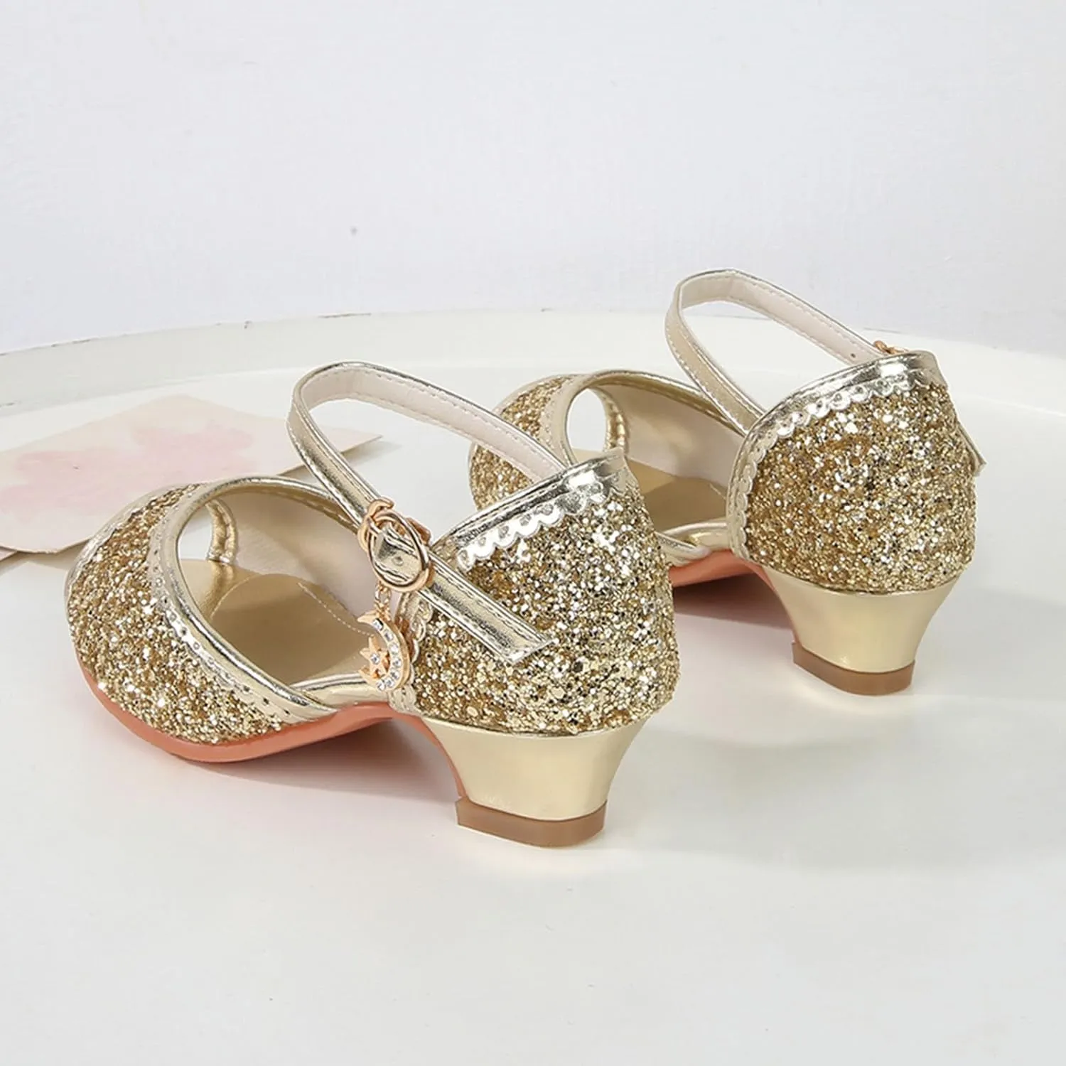 Kids Slide Sandals Girls Sandals Closed Toe Heels Wedding Party Shoes Sequins Bow For Toddler Kids Slides
