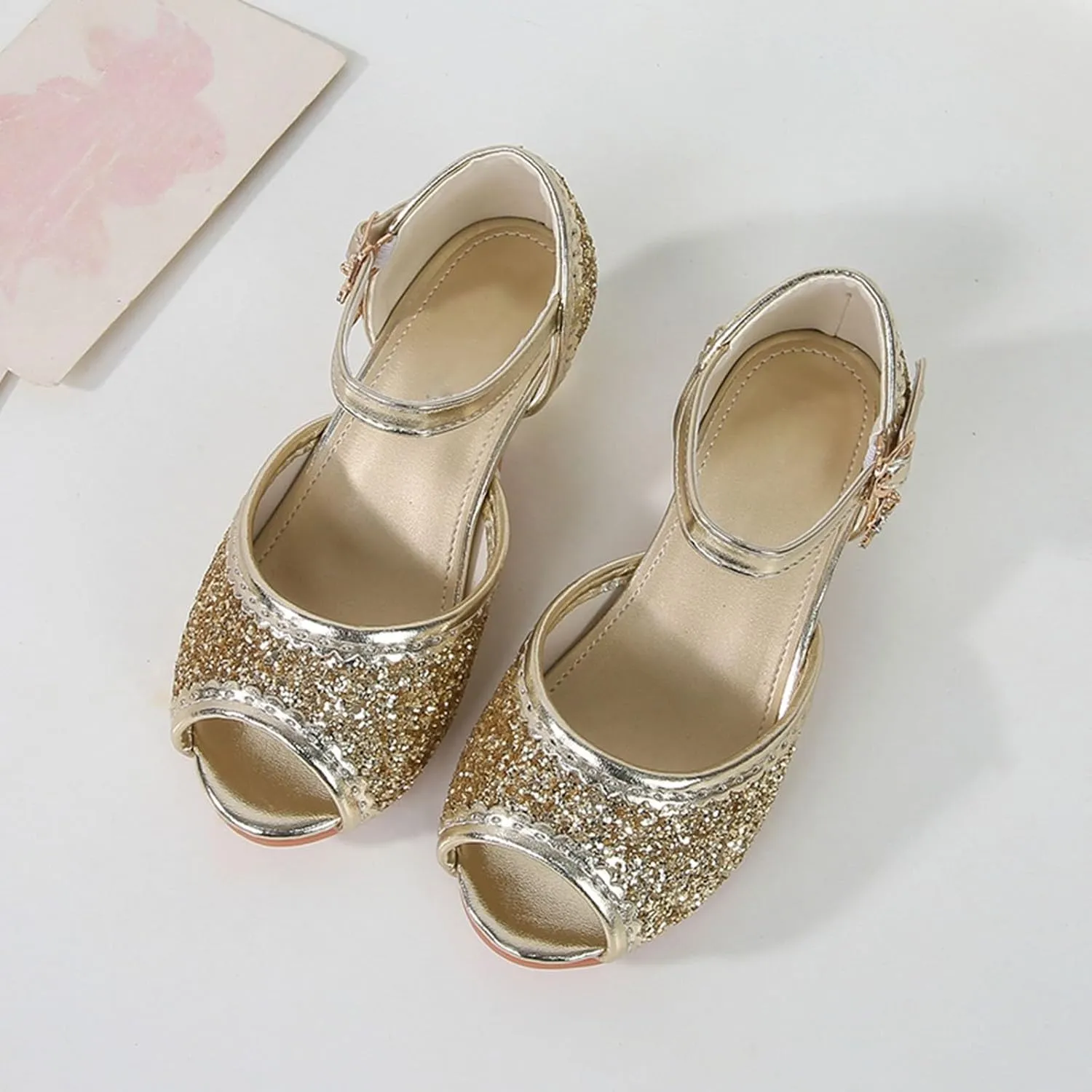 Kids Slide Sandals Girls Sandals Closed Toe Heels Wedding Party Shoes Sequins Bow For Toddler Kids Slides